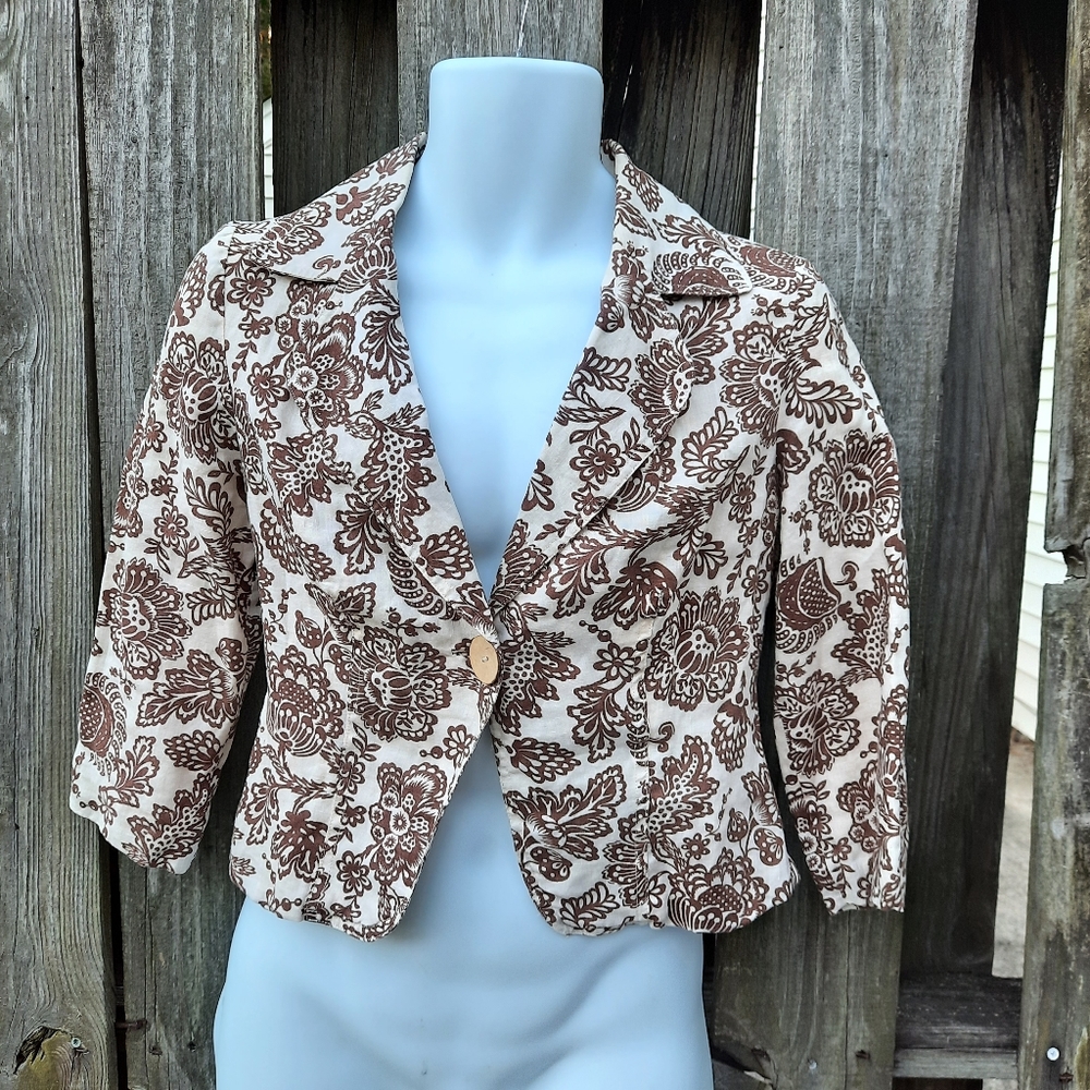 Vintage PUTUMAYO 100% Linen 1 Button Blazer